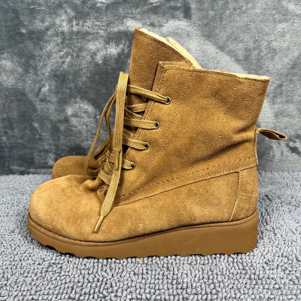 Bearpaw Krista Wide Hickory Suede Lace Up Ankle Boots 2374W Women 7.5